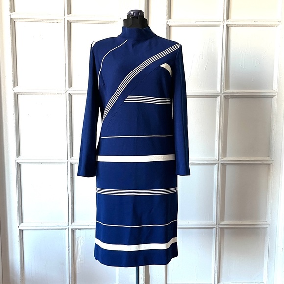 Mod 70s / 70s Dress Stripe Sheath Stretch - Picture 2 of 6